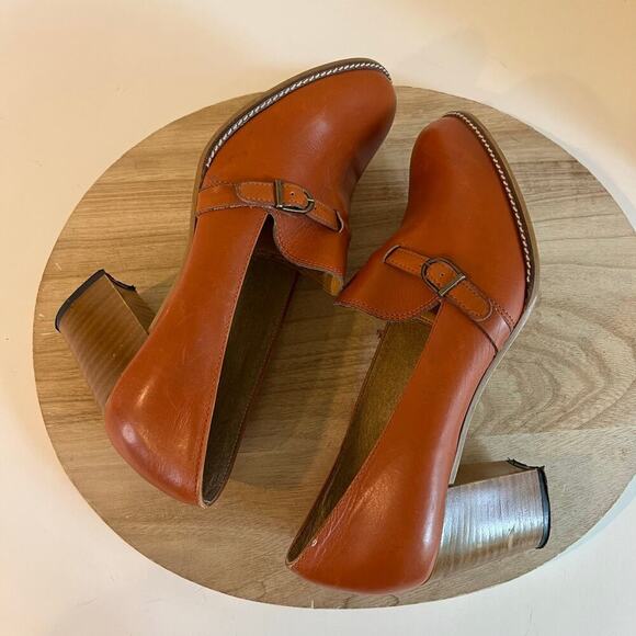 Vintage Dei Colli Made in Italy Tan Genuine Leather Buckle Stacked Heel Shoe 41 - Picture 4 of 15